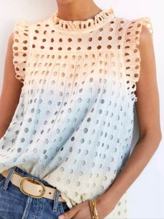 Anthropologie Tops - MSRP $130 NWT! Anthro Eyelet Ombre Top, Cute Tie Bow Back, Size Small
